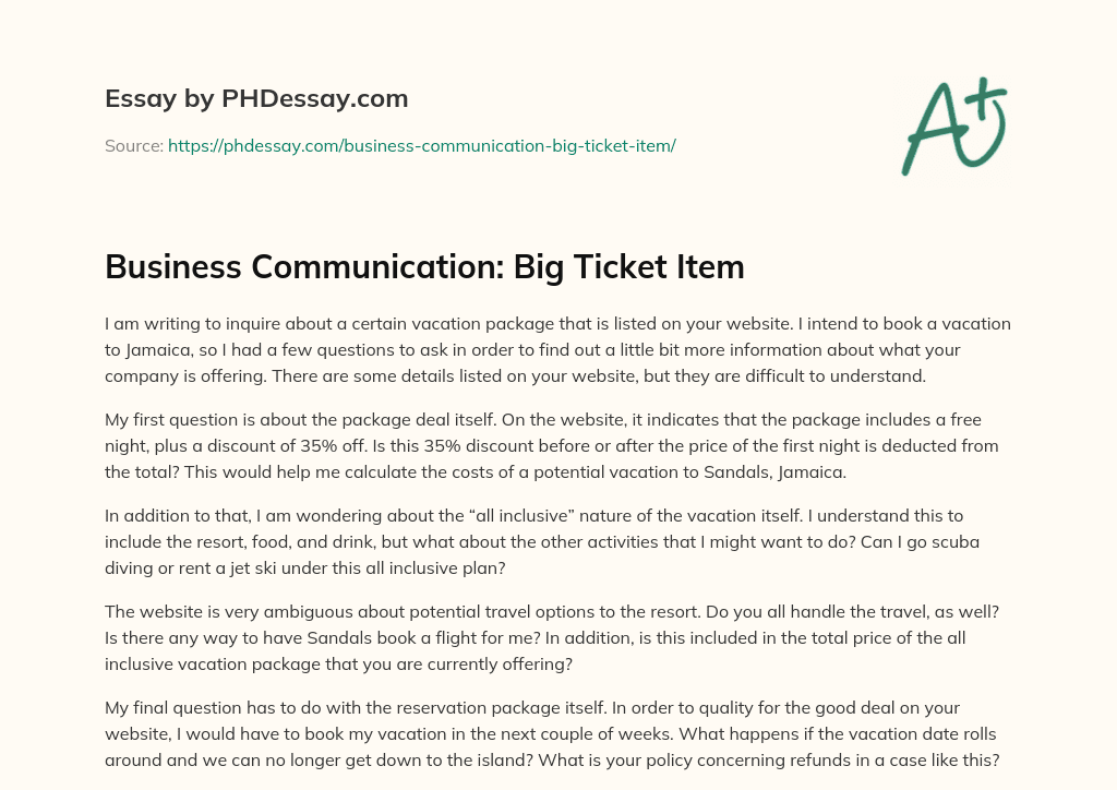 Business Communication Big Ticket Item (300 Words)