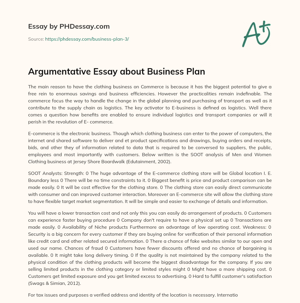 Argumentative Essay about Business Plan