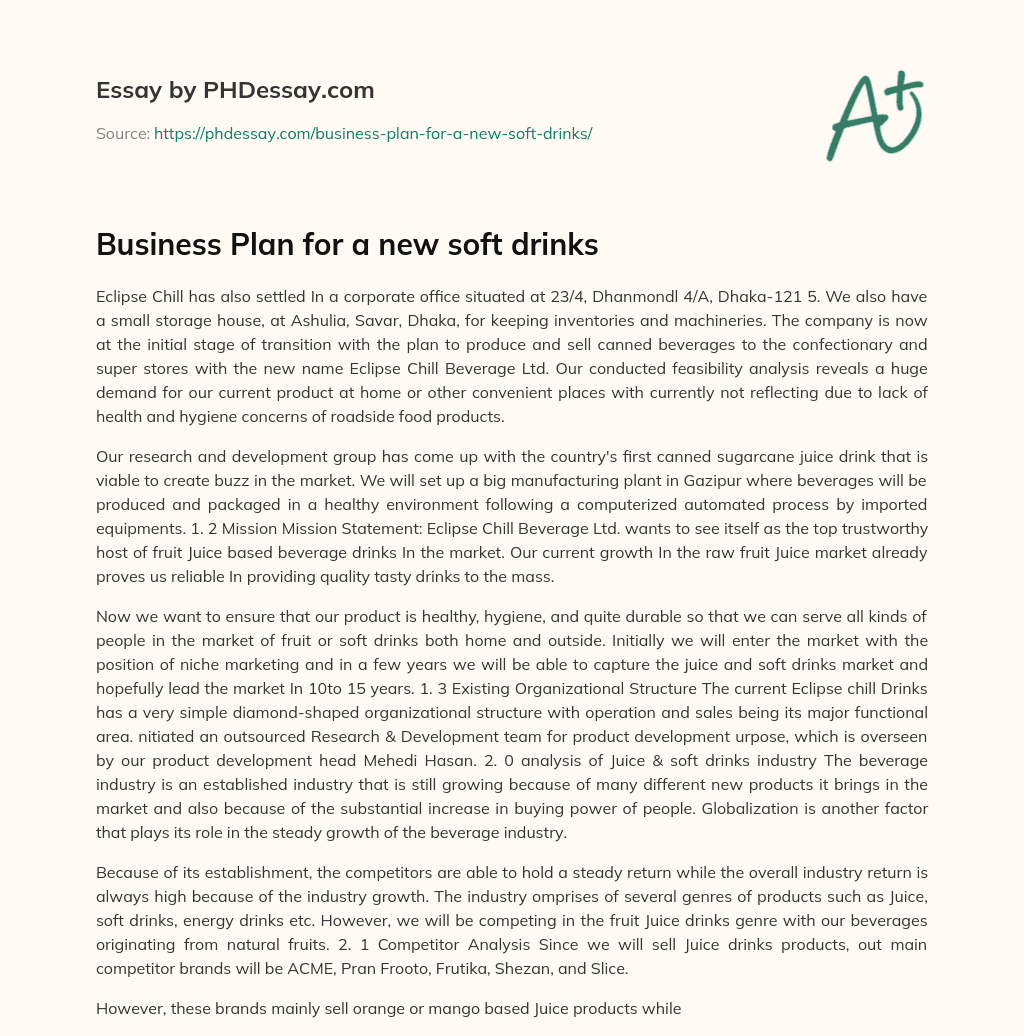 Business Plan for a new soft drinks