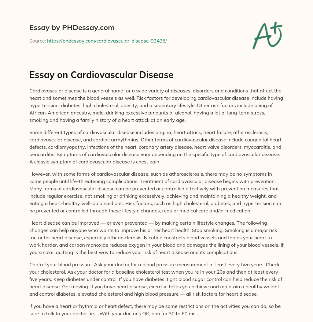 Essay on Cardiovascular Disease