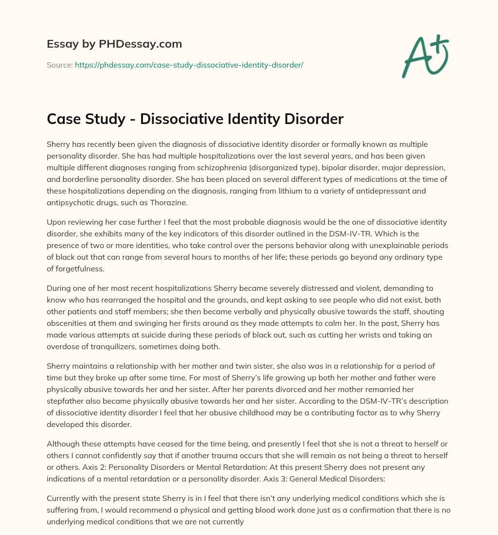 Case Study Dissociative Identity Disorder Example