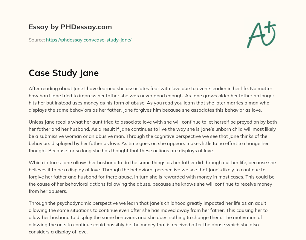 Case Study Jane (300 Words)