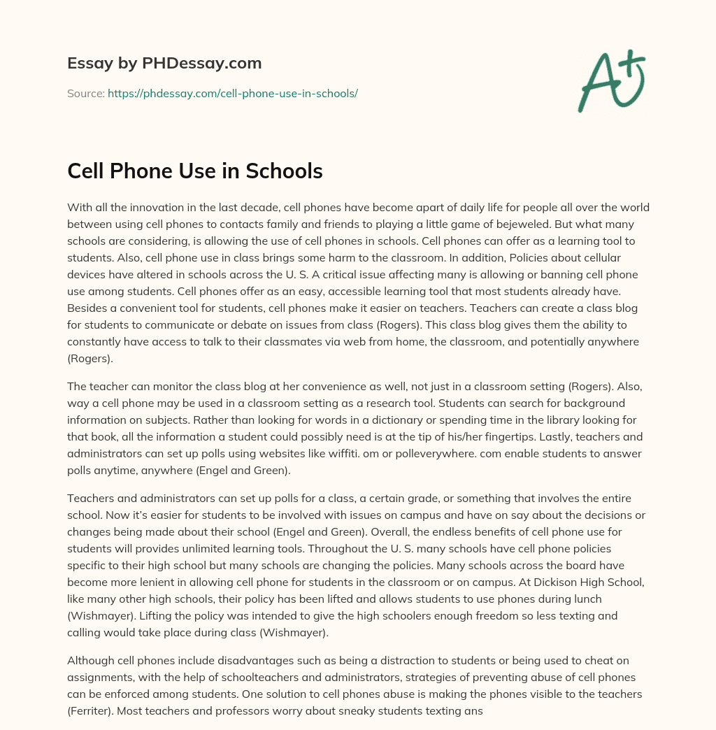 Cell Phone Use in Schools