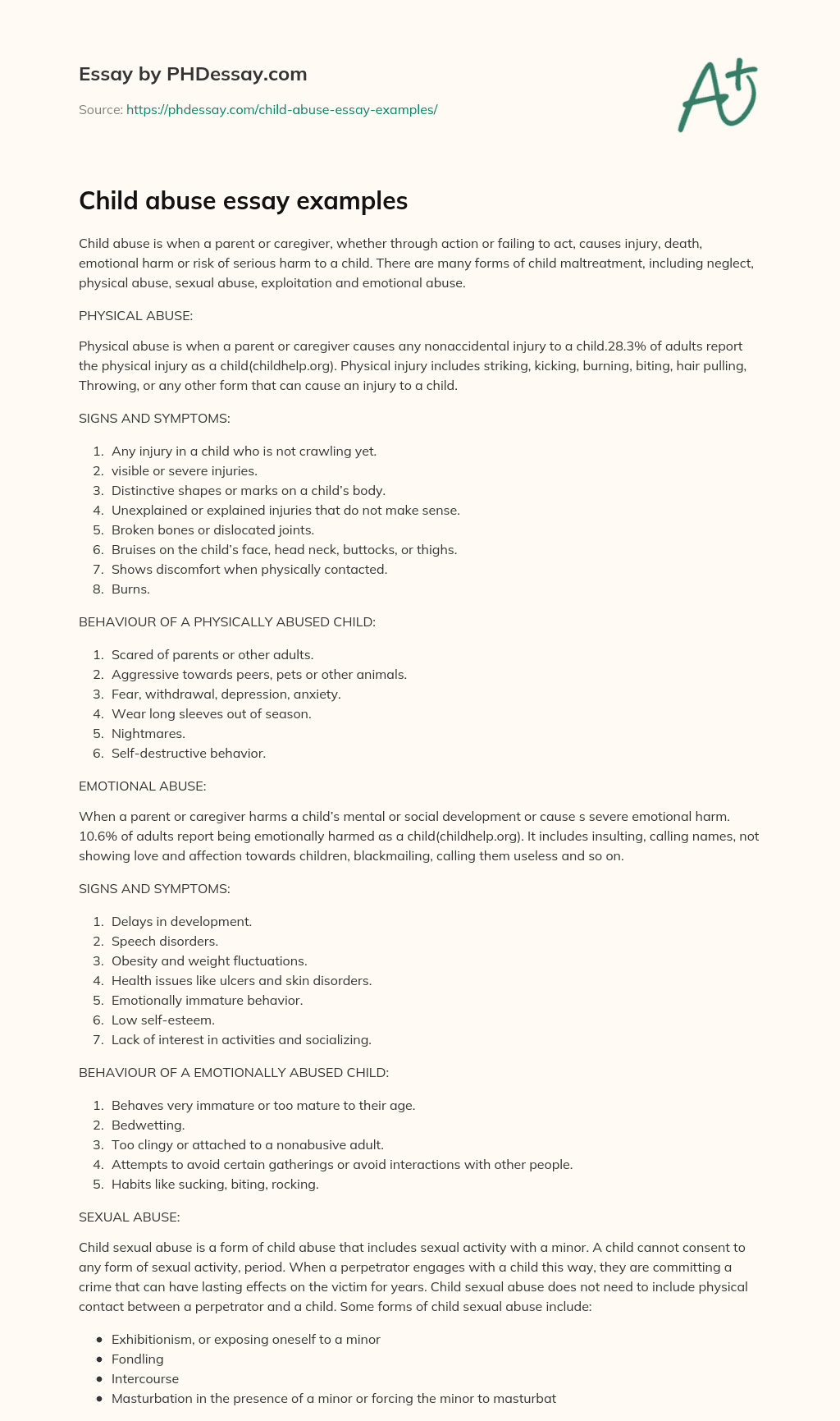 Child abuse essay examples