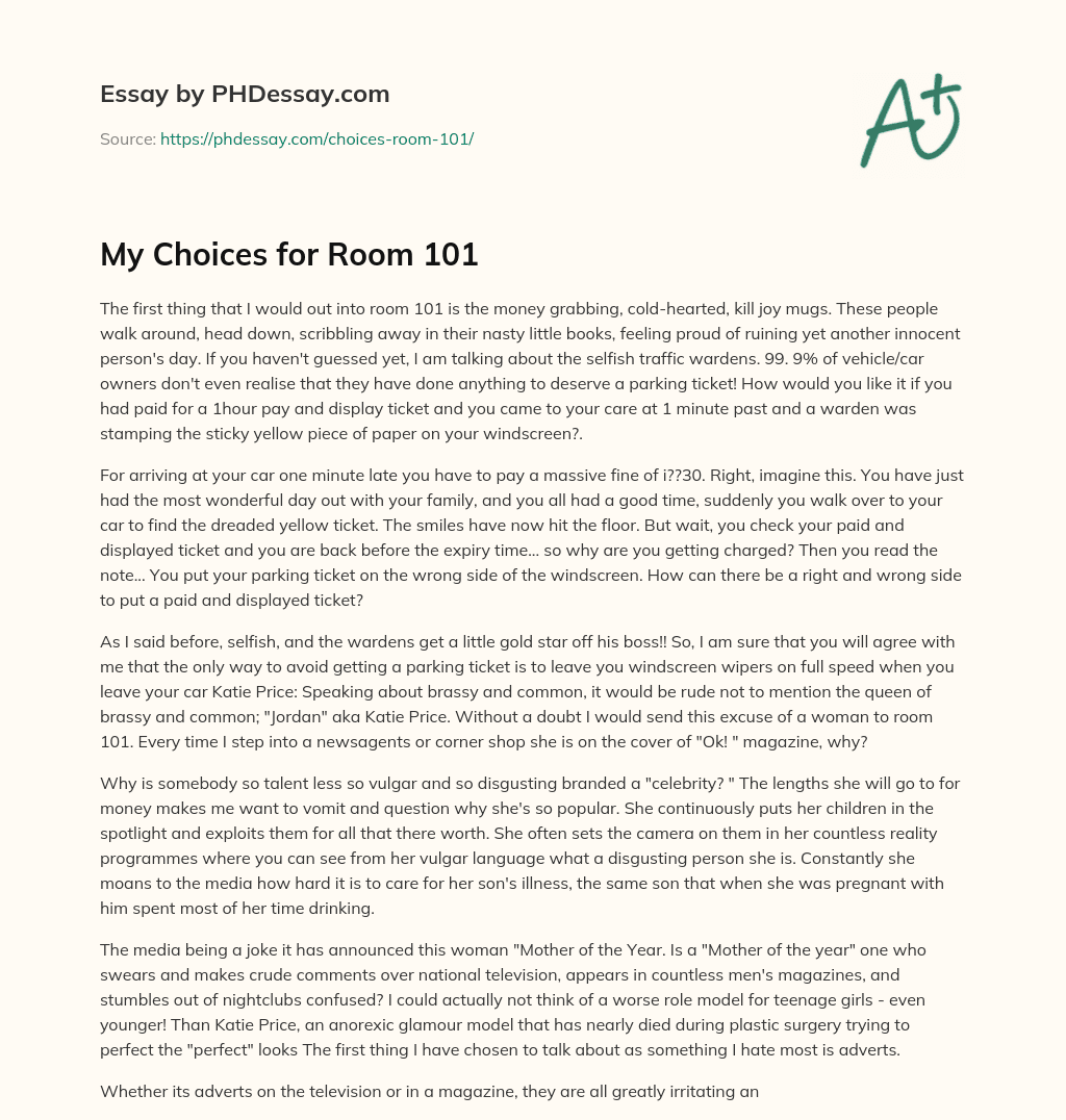 My Choices For Room 101 Essay Example