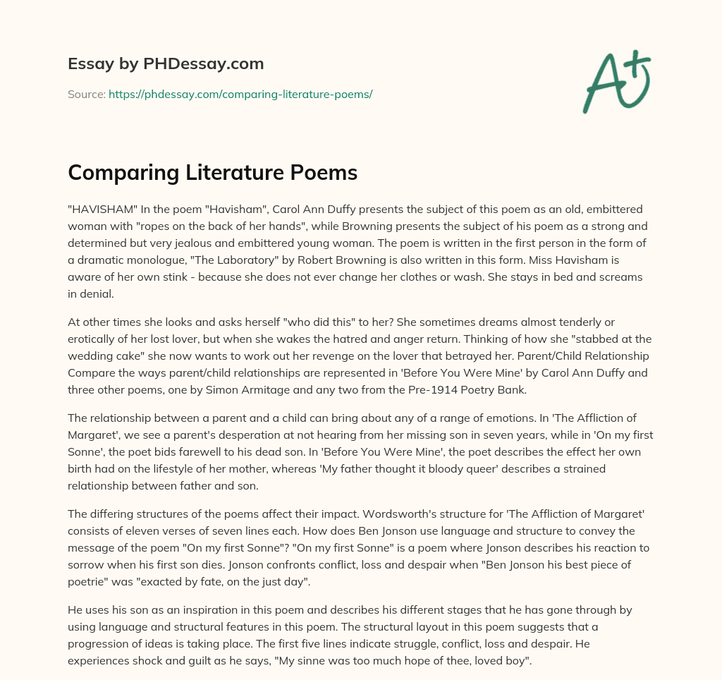 Comparing Literature Poems (400 Words)