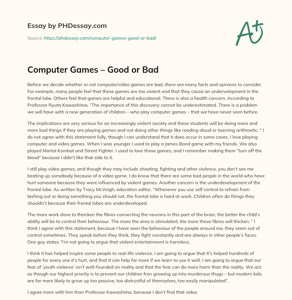 Computer Games Good or Bad
