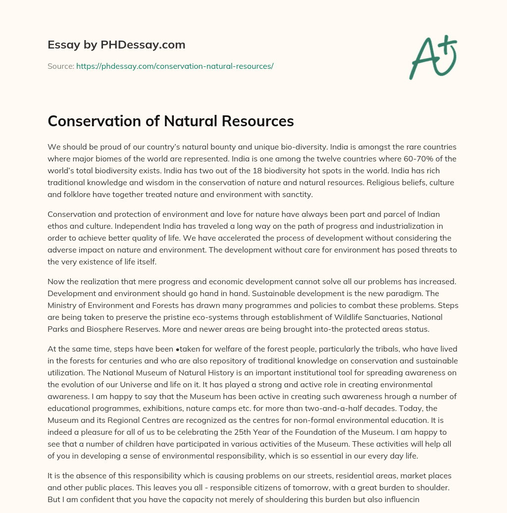 Conservation of Natural Resources