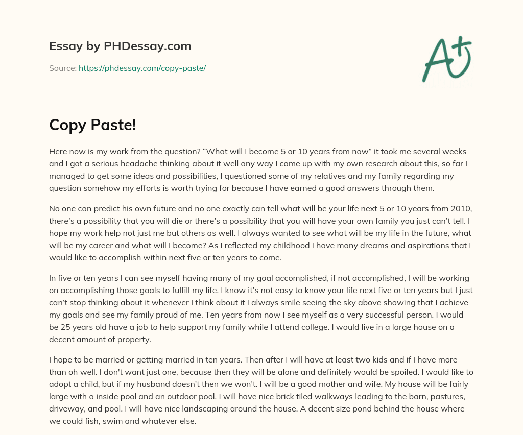 Copy Paste! Essay Example (400 Words)