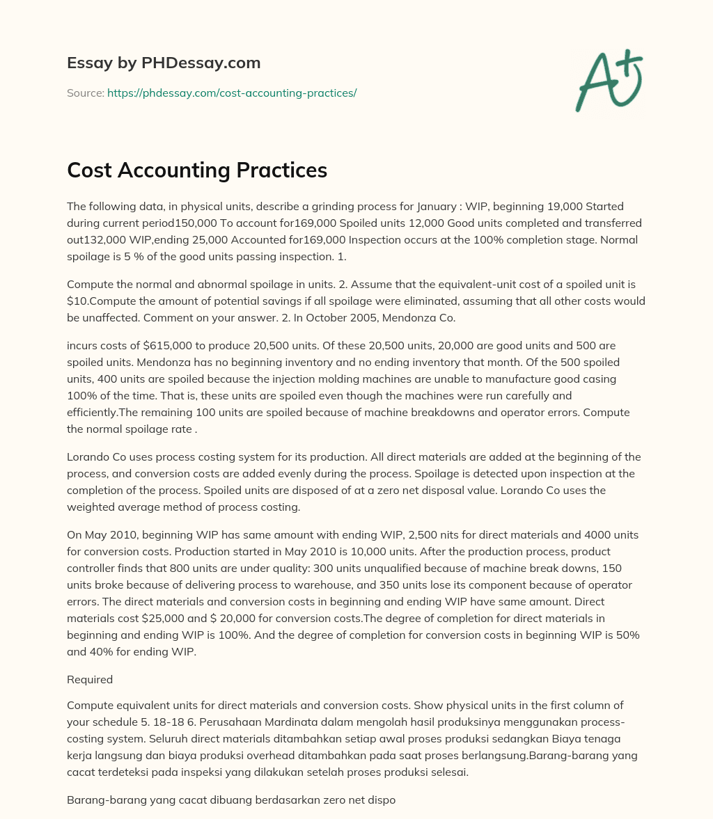 Cost Accounting Practices