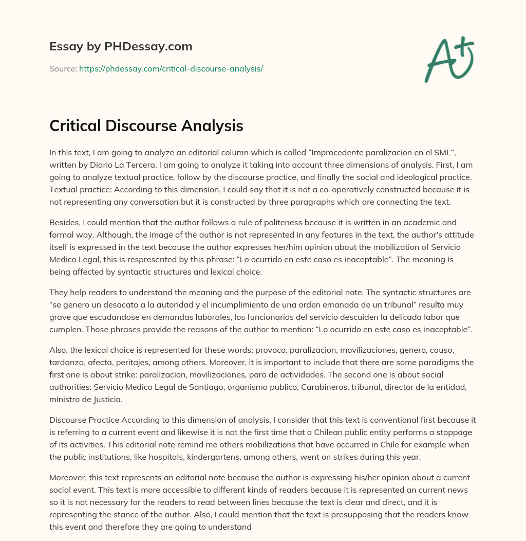 Critical Discourse Analysis Essay Example