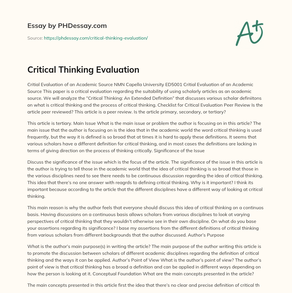 Critical Thinking Evaluation Definition Example