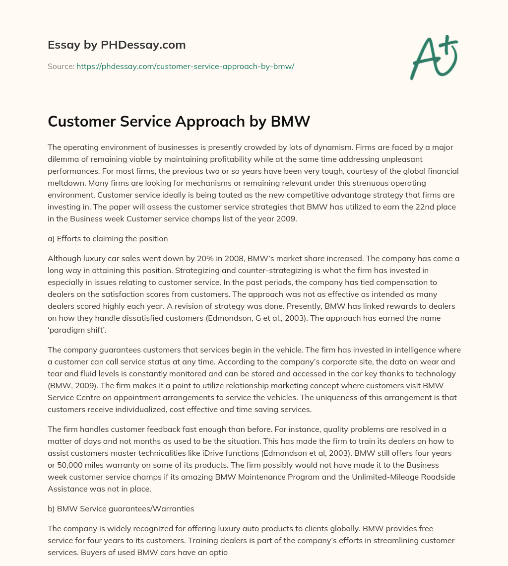 Customer Service Approach by BMW