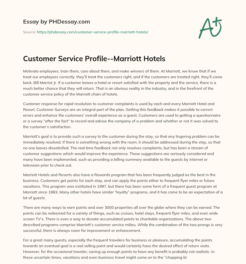 Customer Service ProfileMarriott Hotels