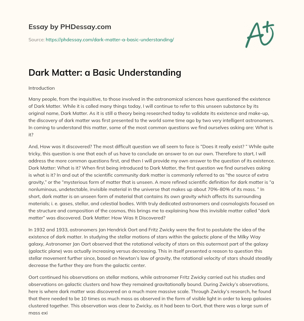 Dark Matter a Basic Understanding