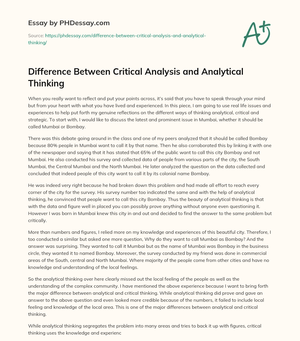 Difference Between Critical Analysis and Analytical Thinking