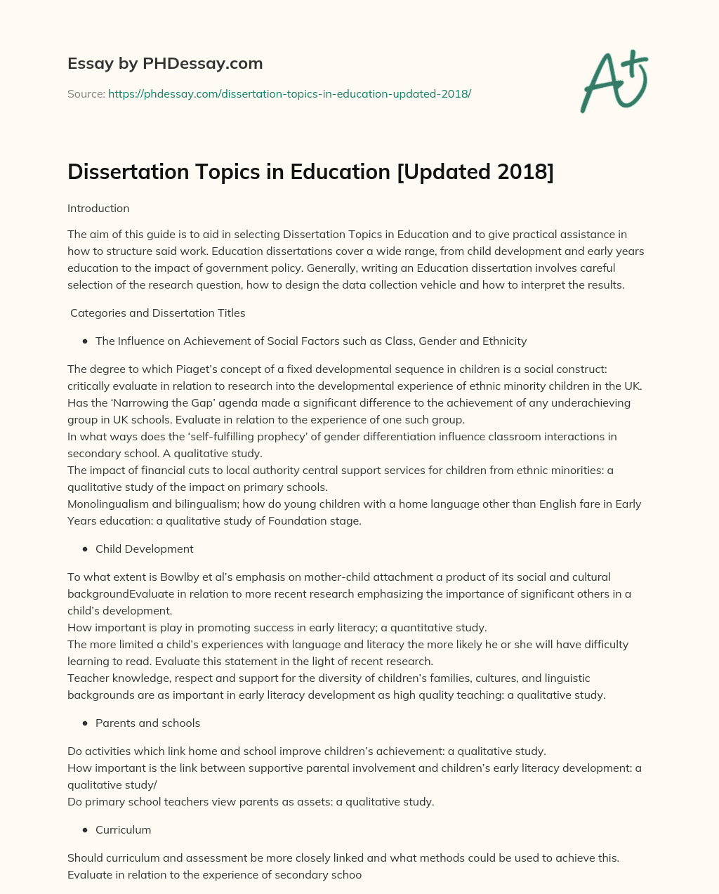 Dissertation Topics in Education [Updated 2018]