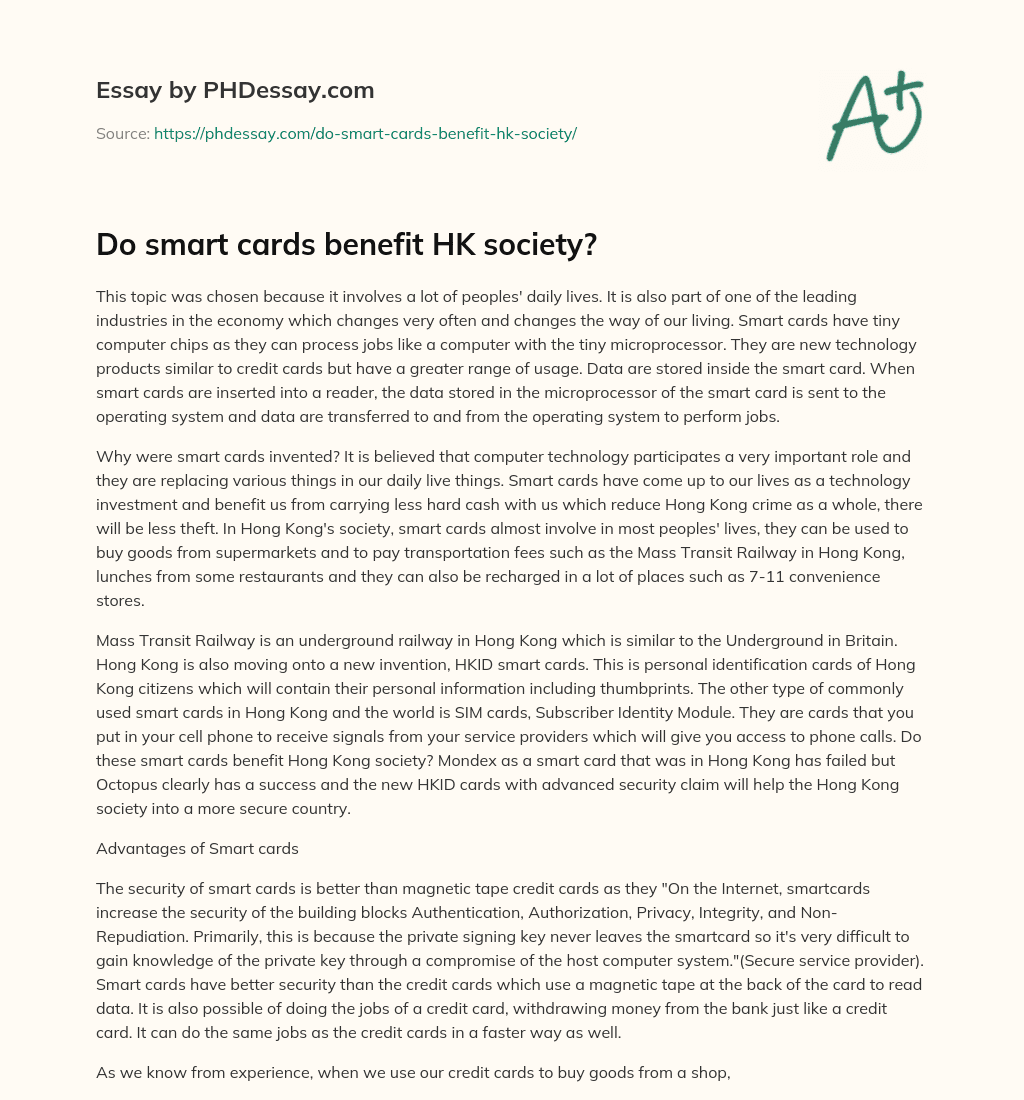 Do smart cards benefit HK society?