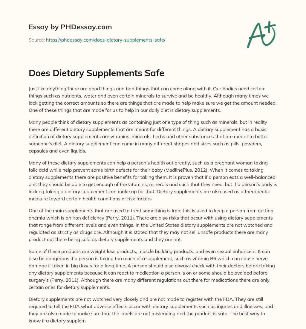 Does Dietary Supplements Safe