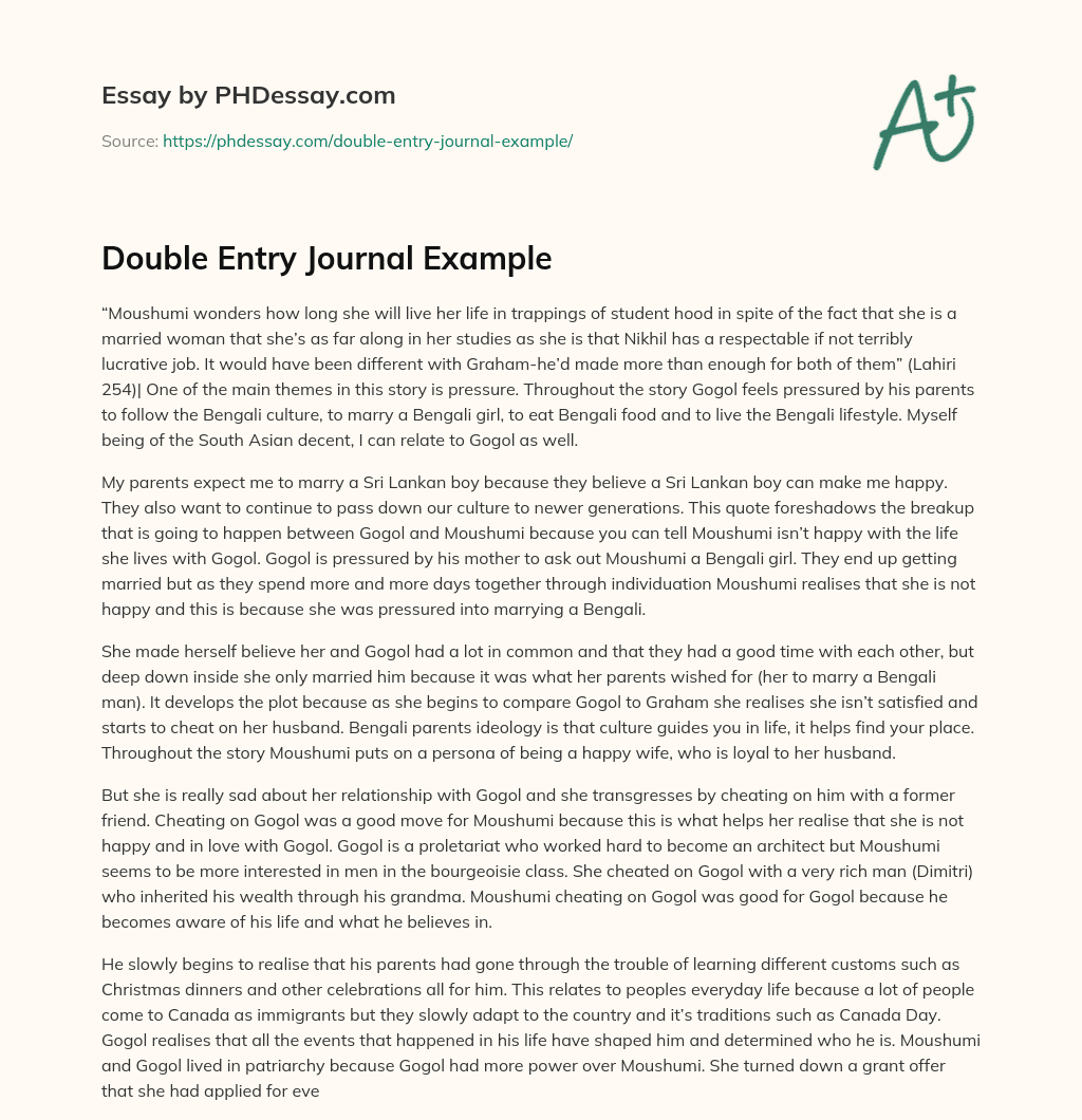Double Entry Journal Example