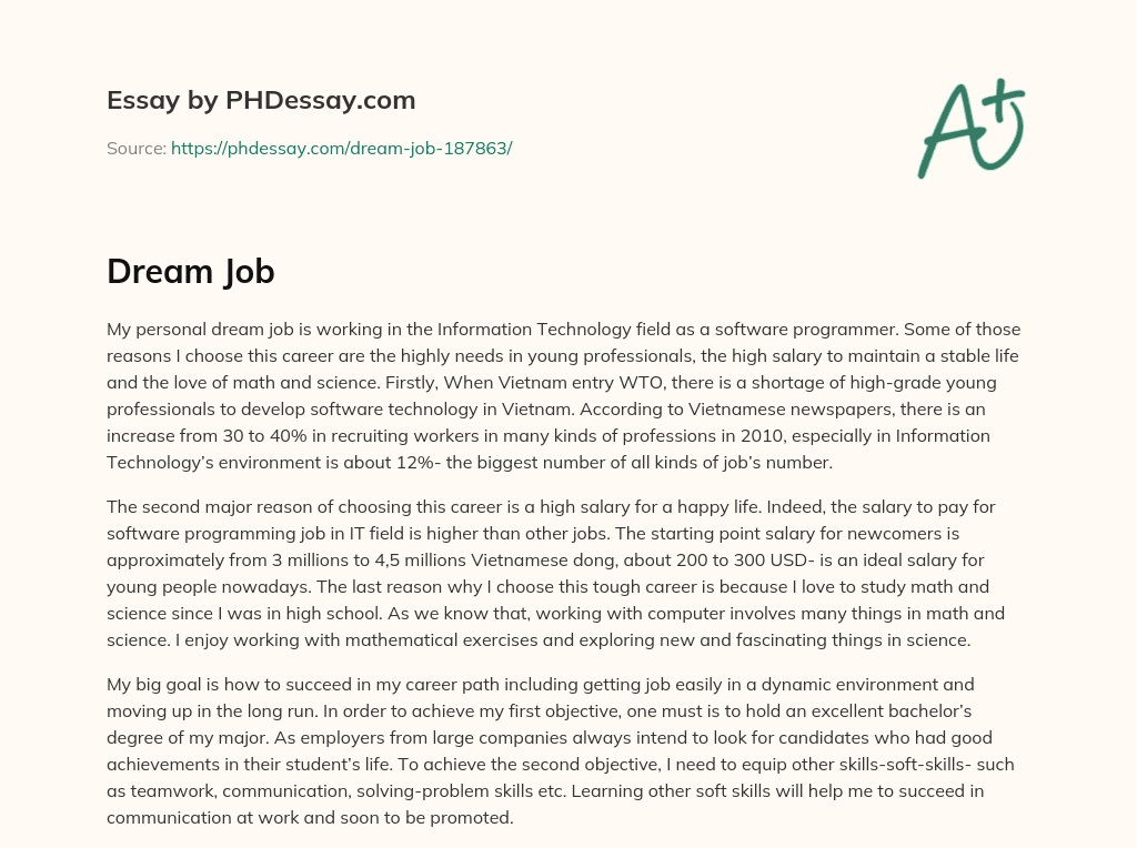 Dream Job Example (300 Words)