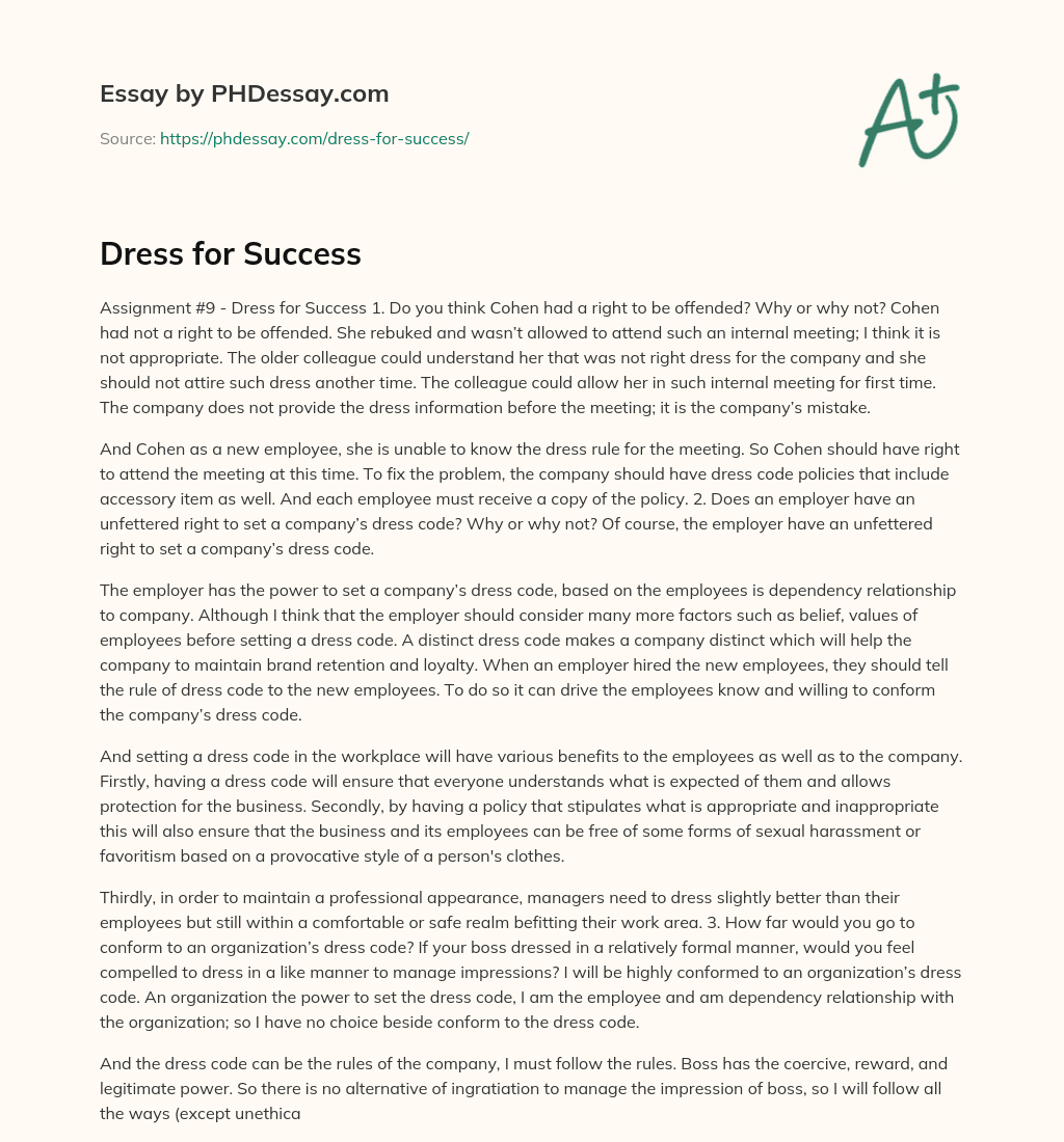 Dress For Success Essay Example (600 Words)