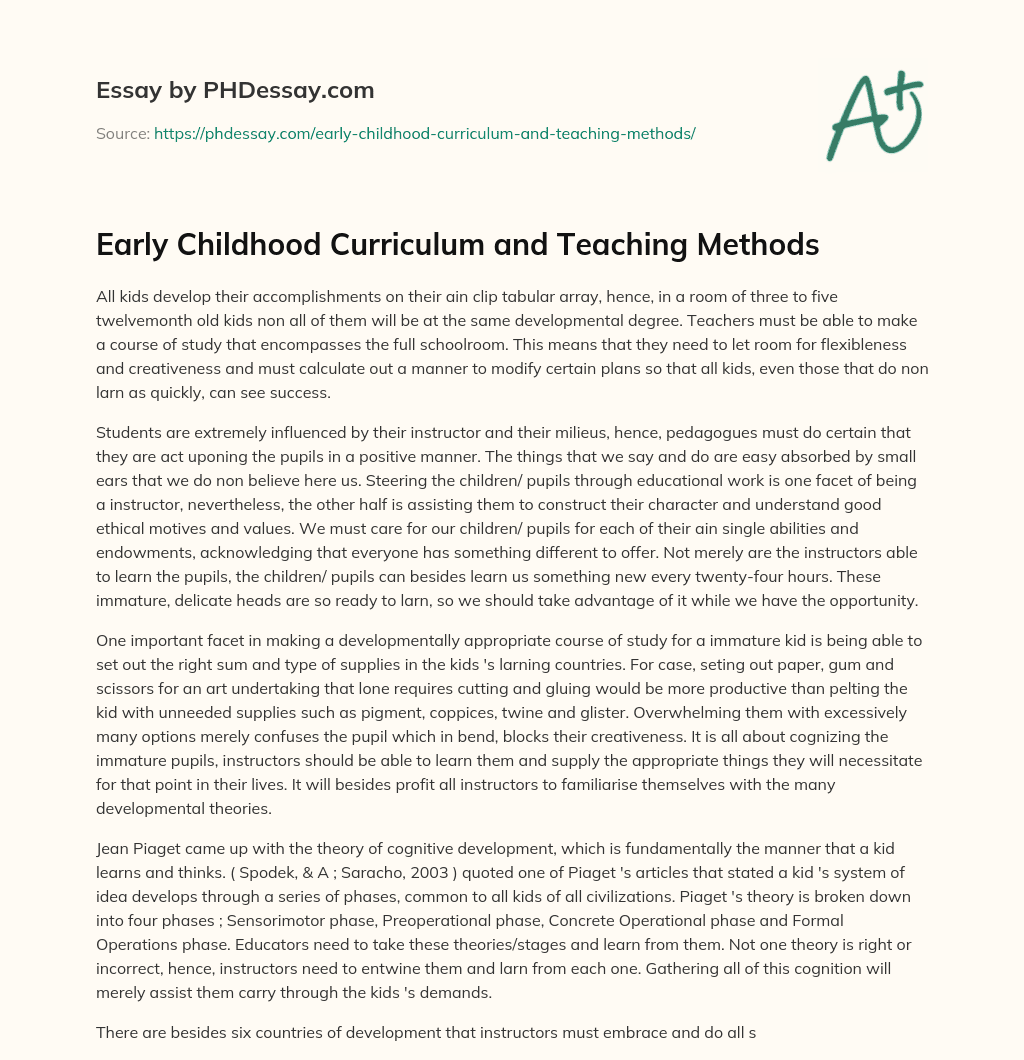 Early Childhood Curriculum and Teaching Methods