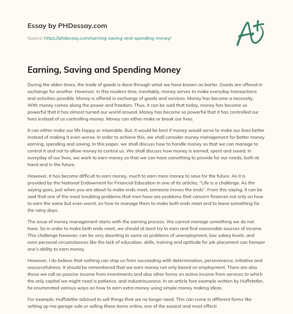 Earning, Saving And Spending Money Compare And Contrast Essay Example