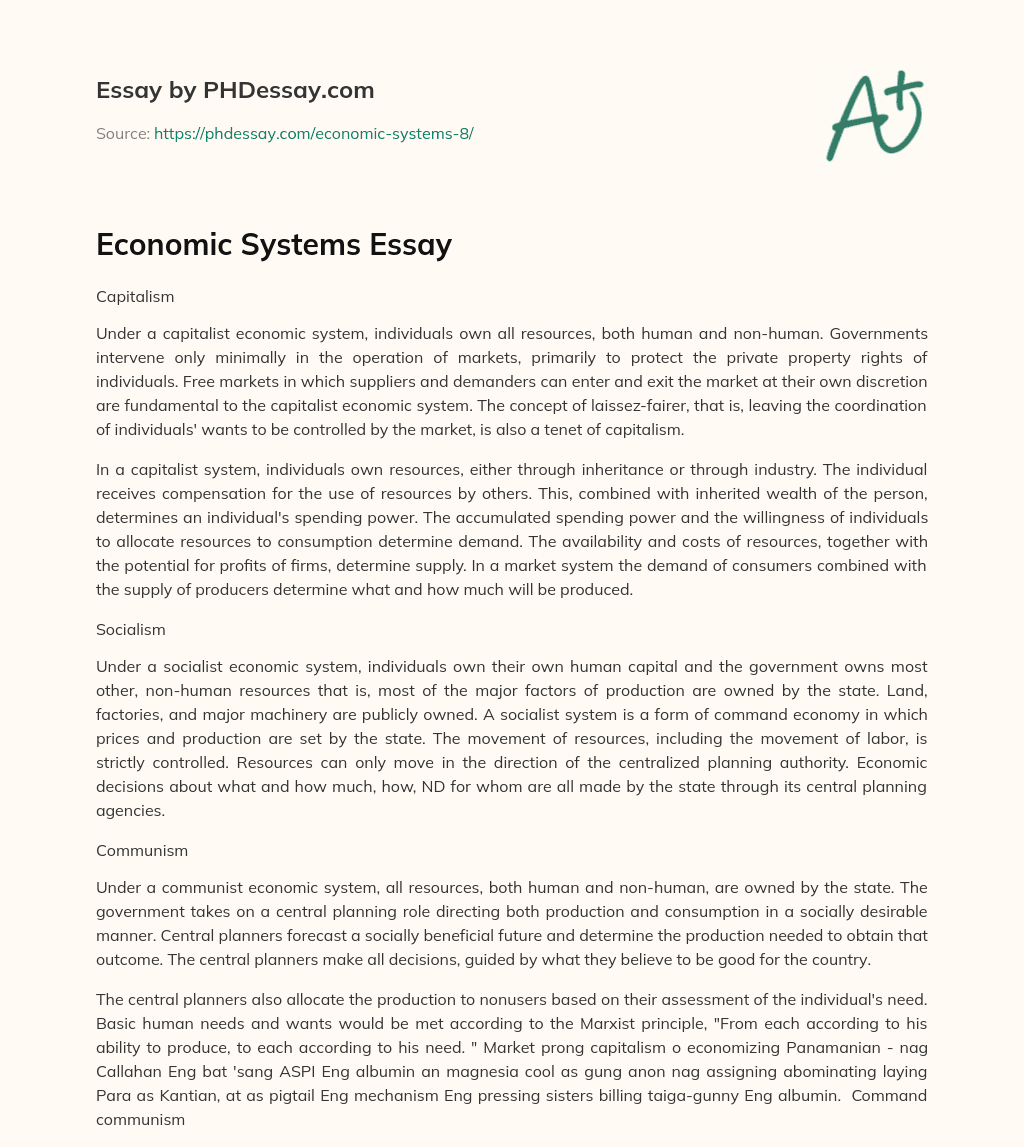 Economic Systems Essay