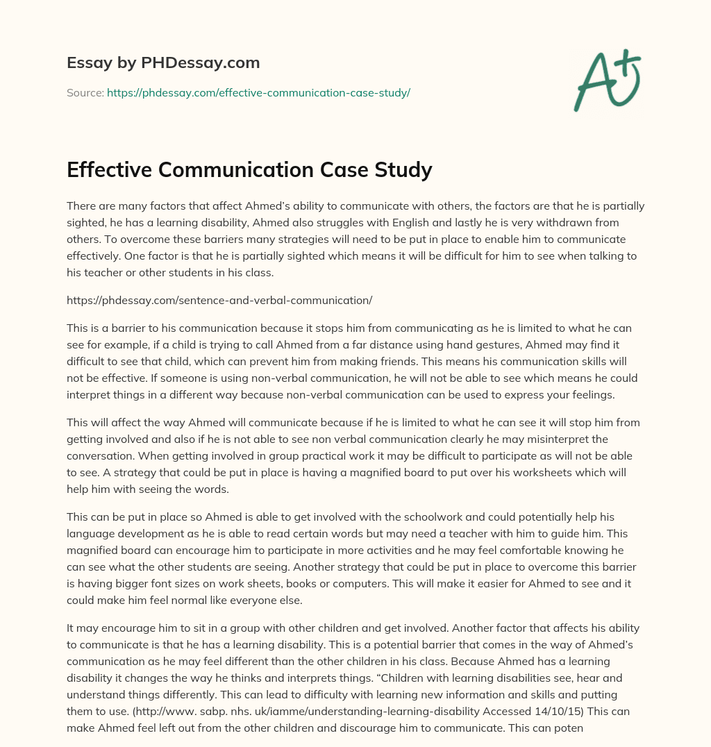 Effective Communication Case Study