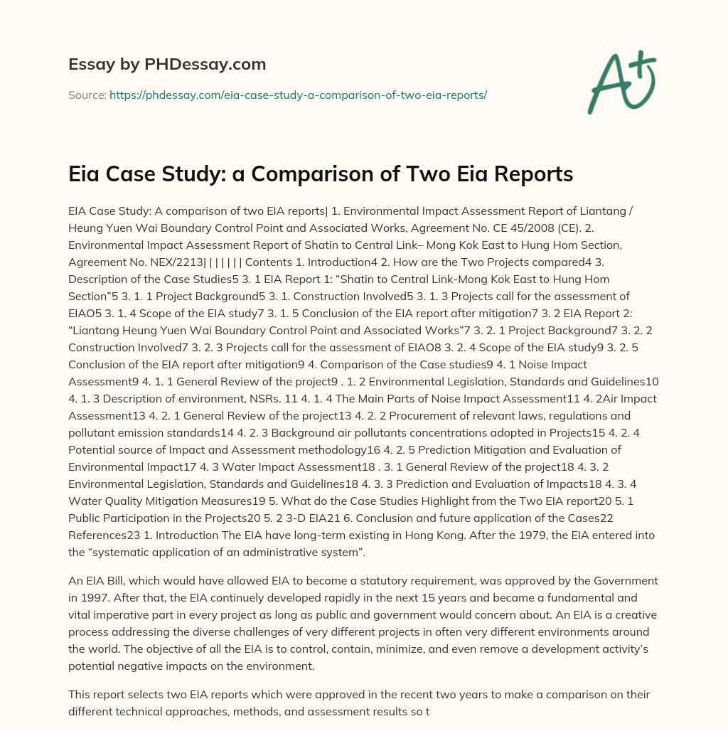 Eia Case Study a Comparison of Two Eia Reports