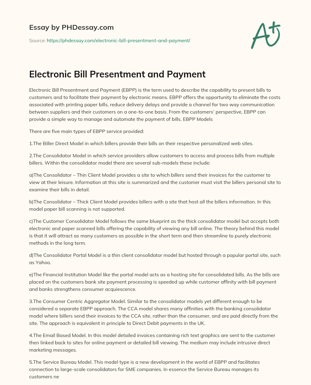 Electronic Bill Presentment and Payment (500 Words)