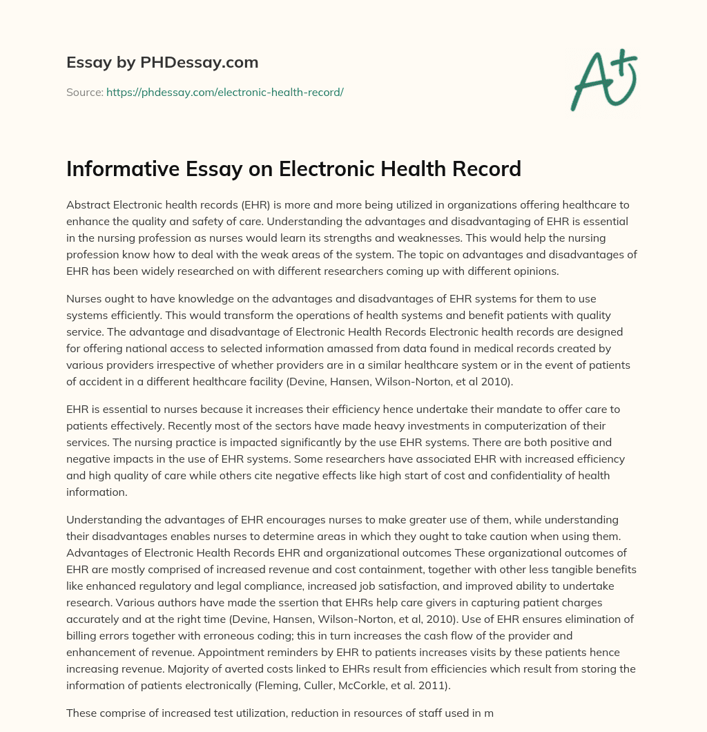 Informative Essay on Electronic Health Record