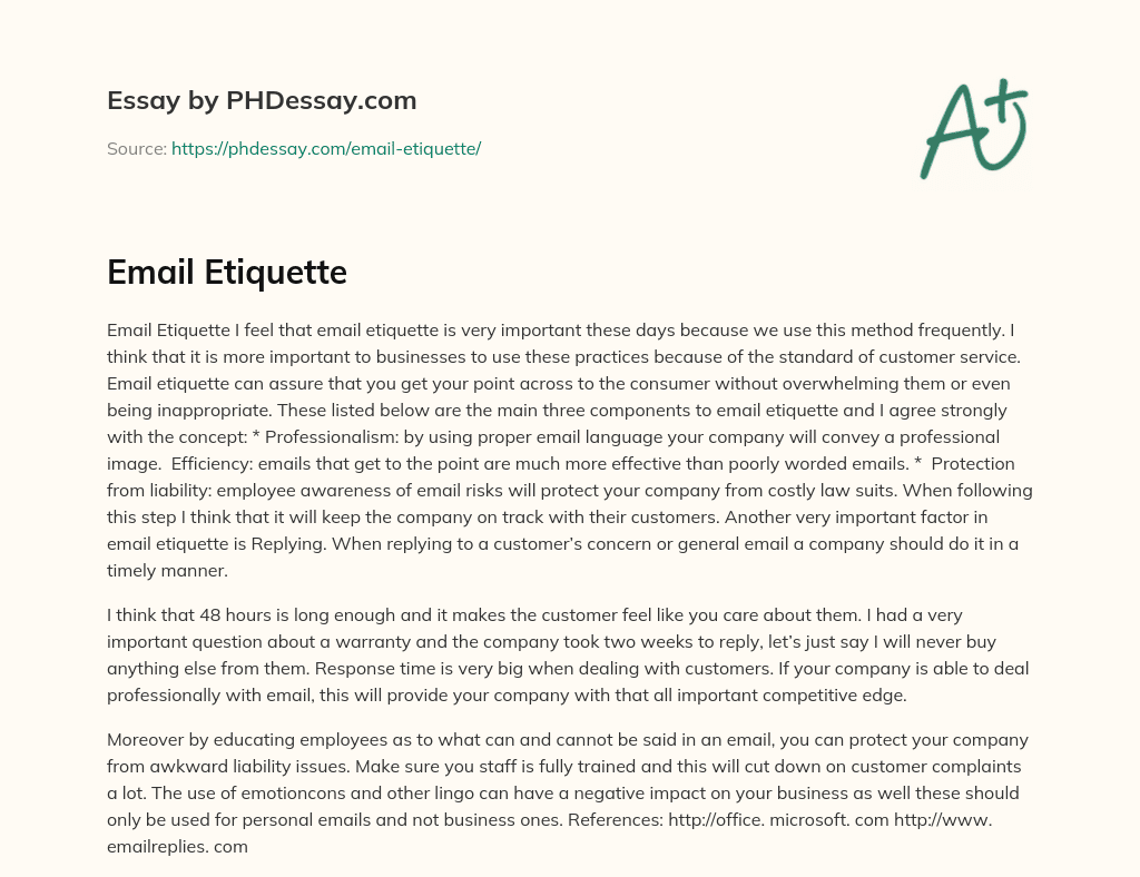 Email Etiquette Essay Example (300 Words)