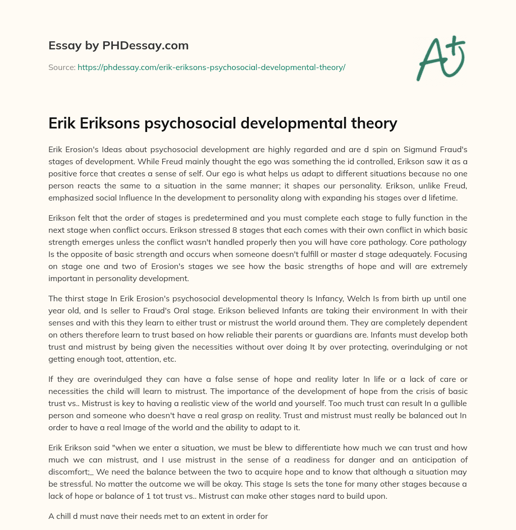 Erik Eriksons psychosocial developmental theory