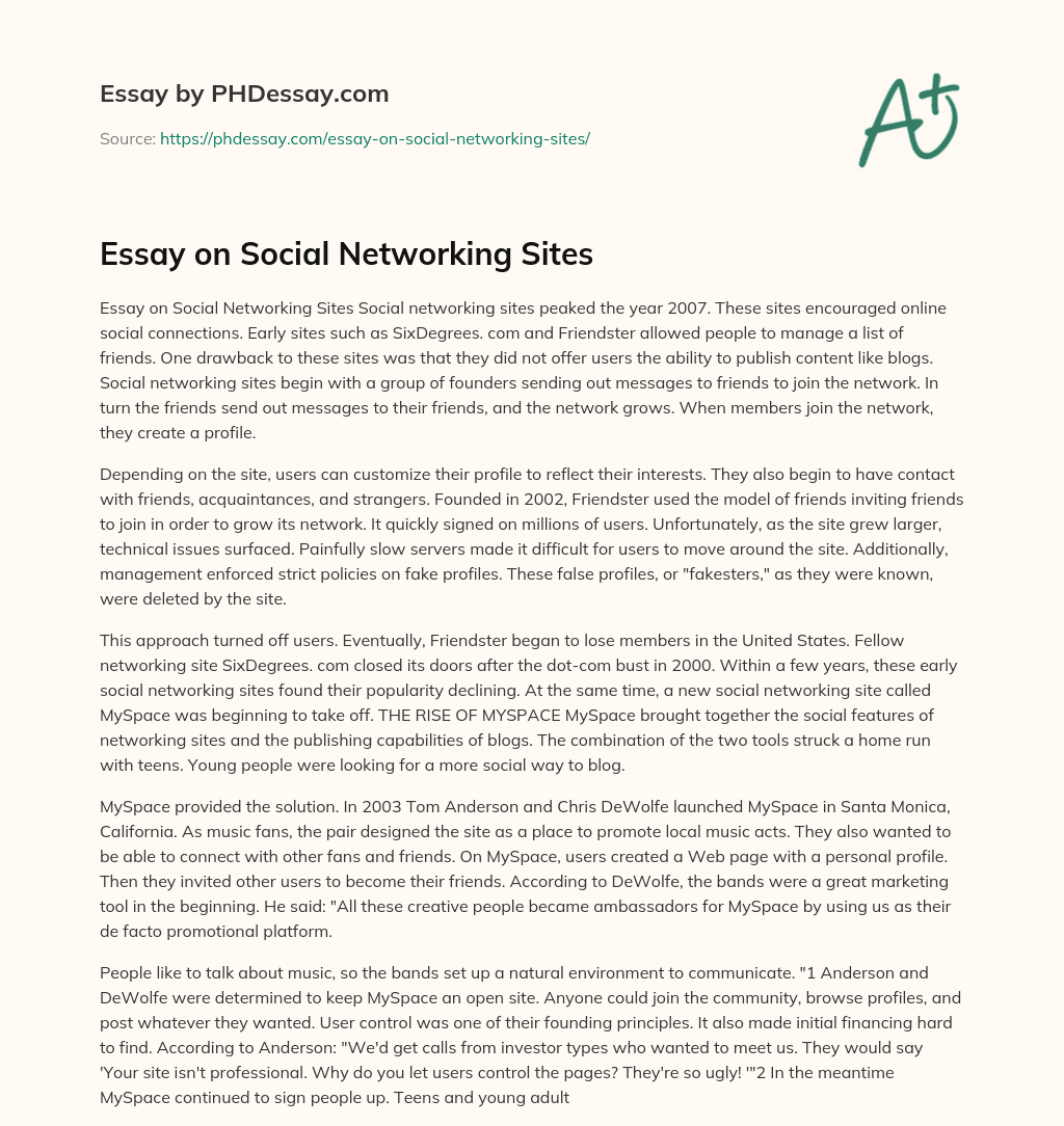 Essay on Social Networking Sites