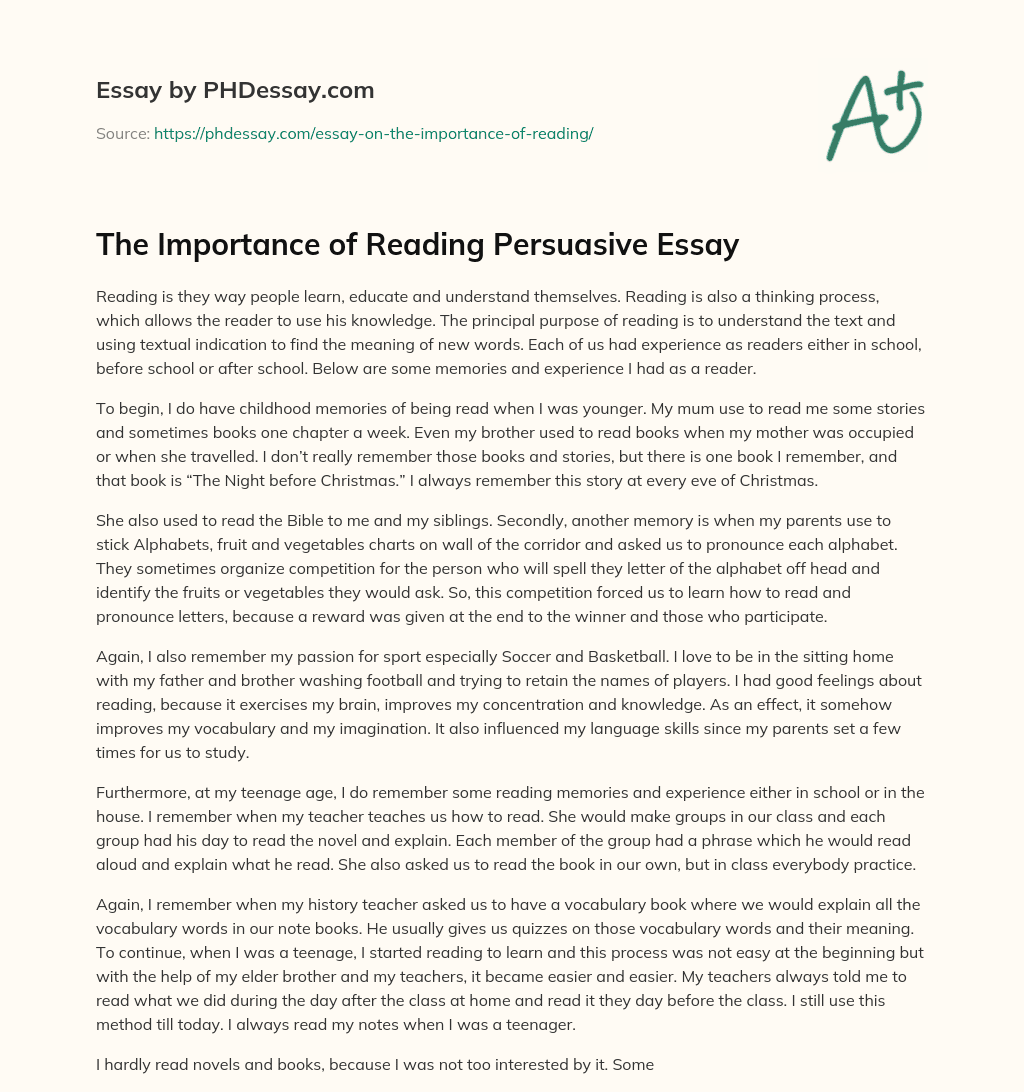 The Importance Of Reading Persuasive Essay Example