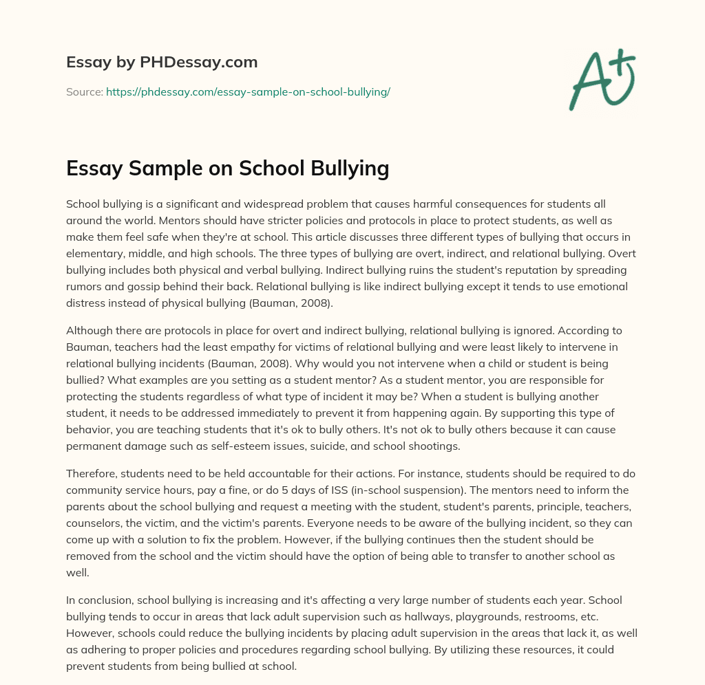 Essay Sample on School Bullying (400 Words)