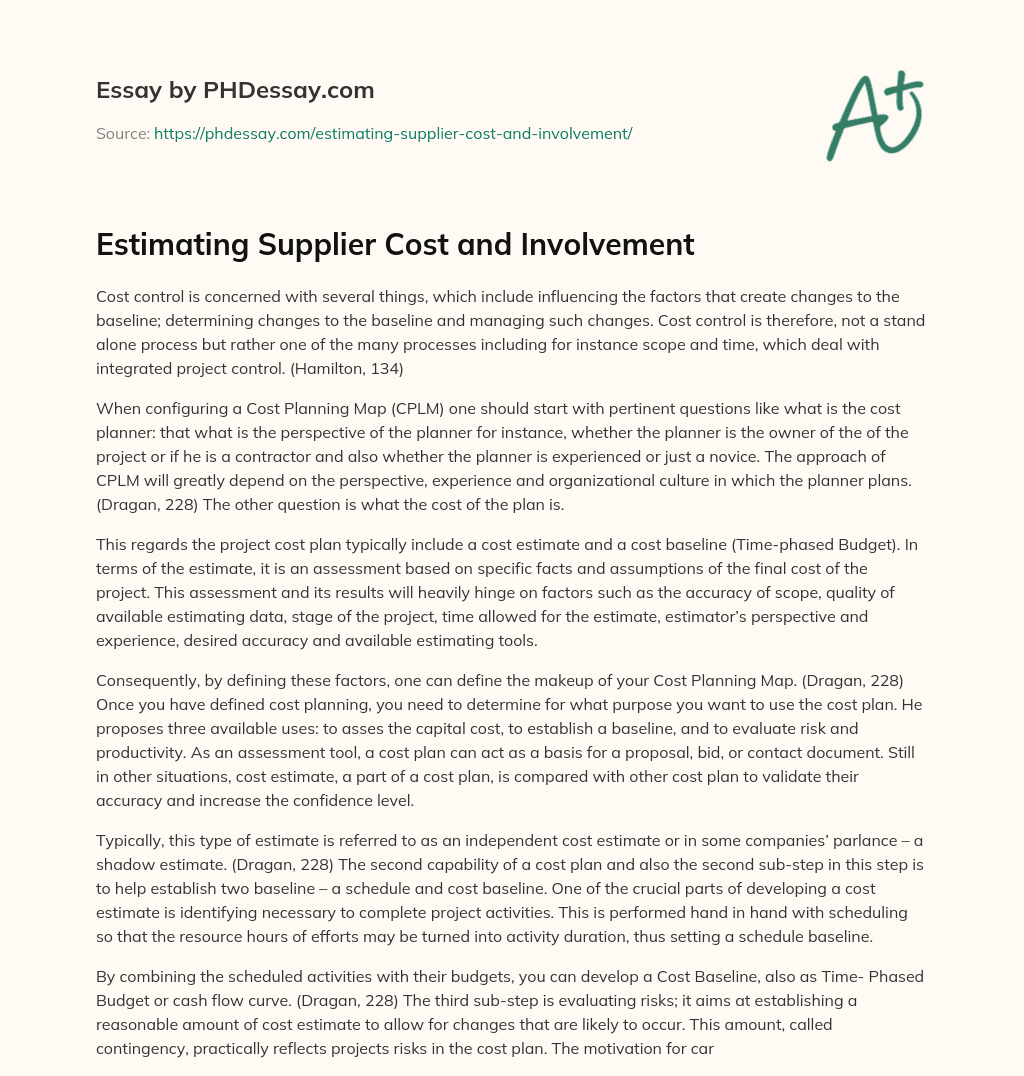 Estimating Supplier Cost and Involvement