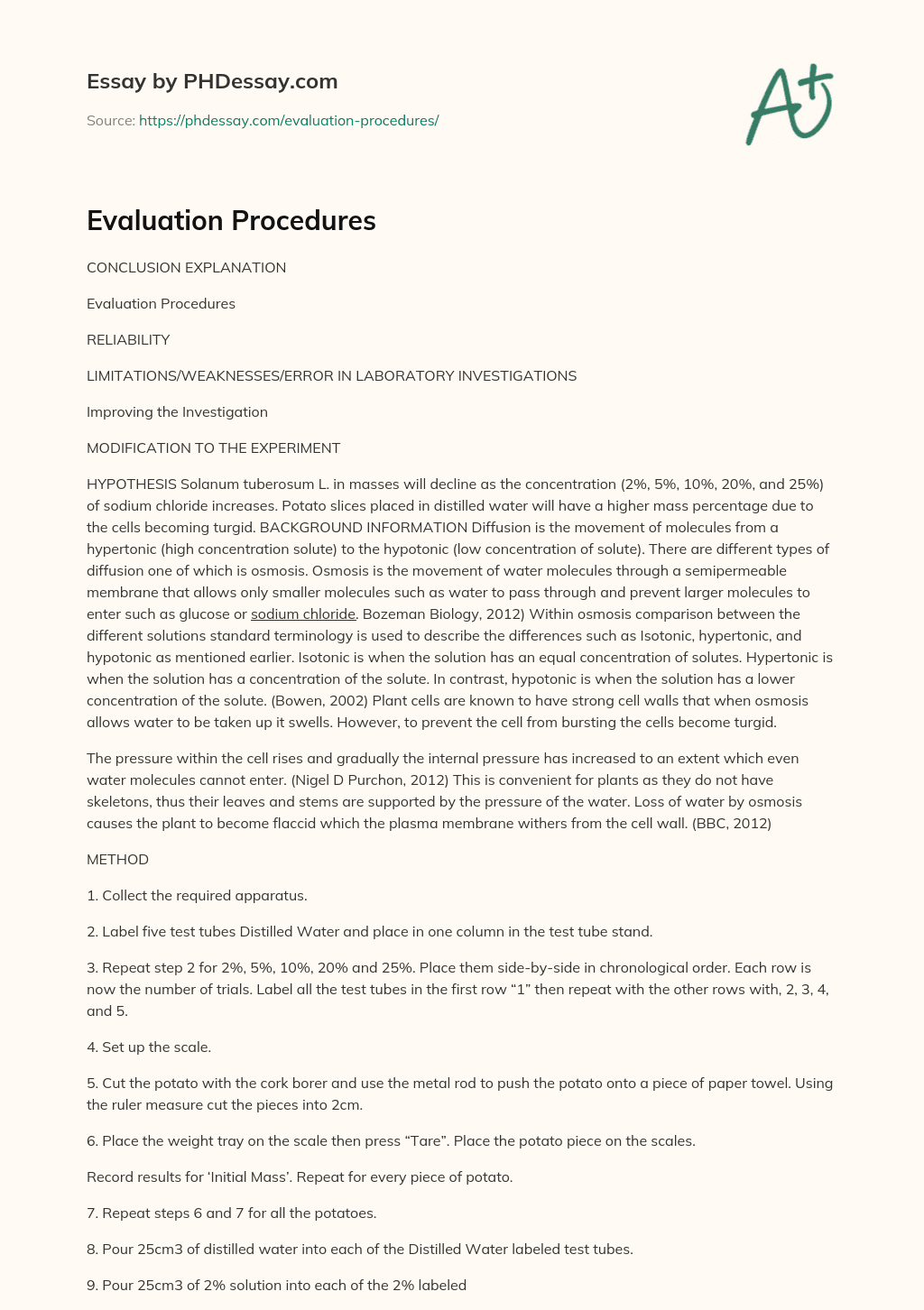 Evaluation Procedures