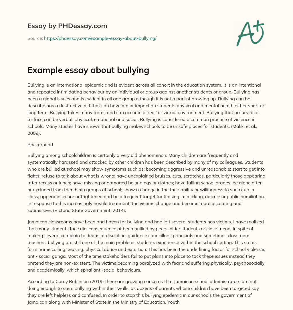 Example essay about bullying (600 Words)