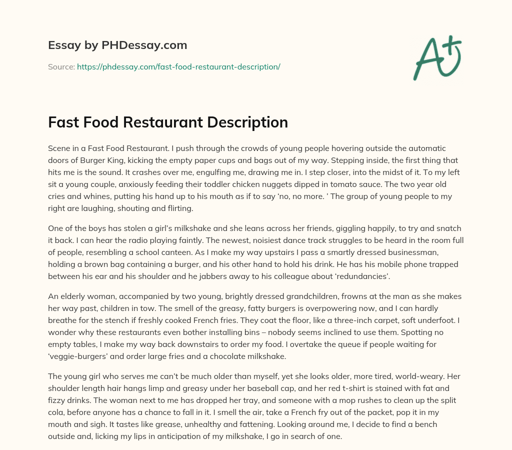 Fast Food Restaurant Description (400 Words)