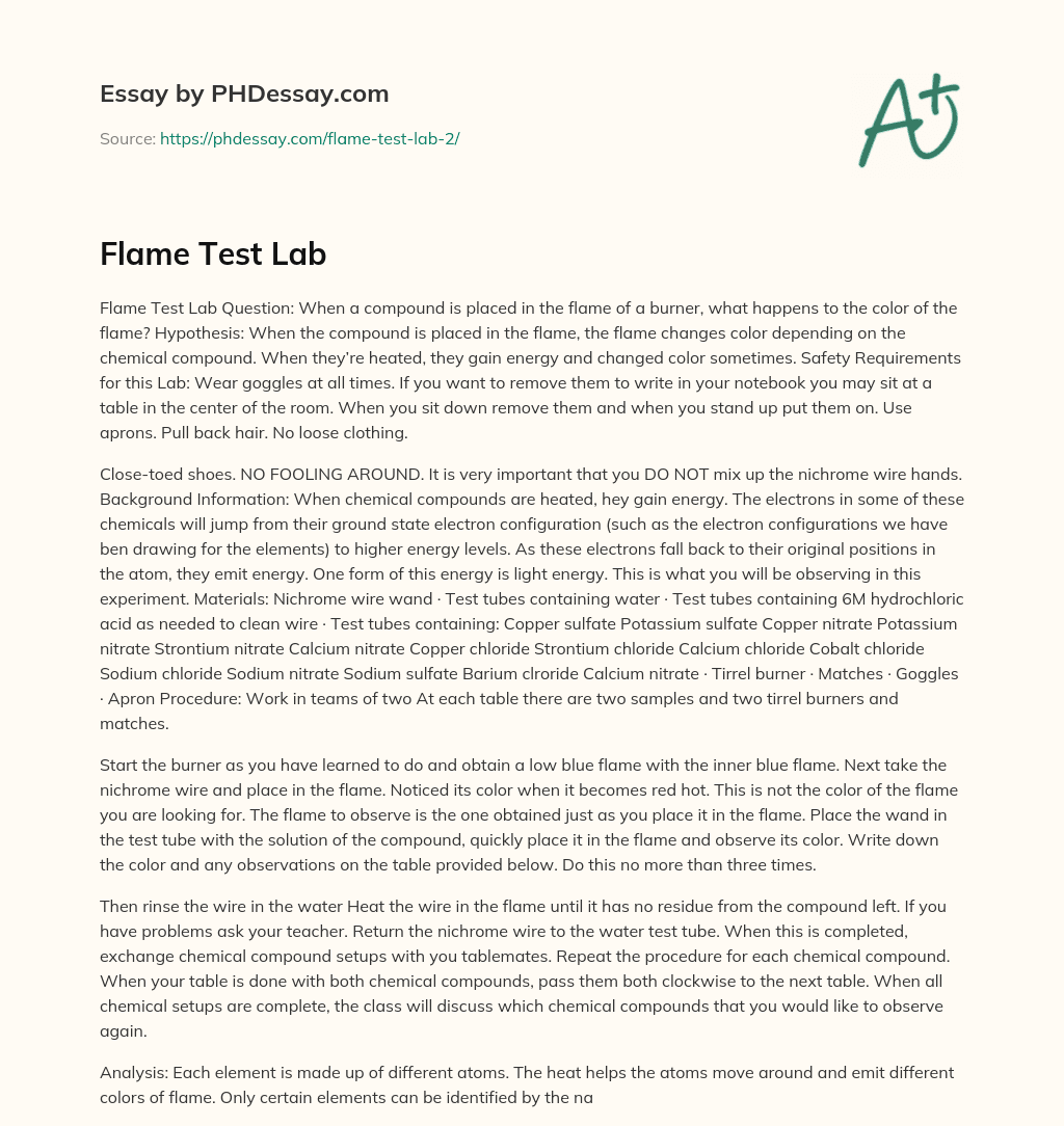 Flame Test Lab Thesis Example