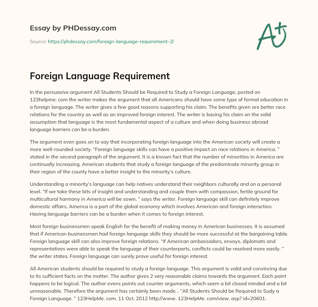 Foreign Language Requirement (400 Words)