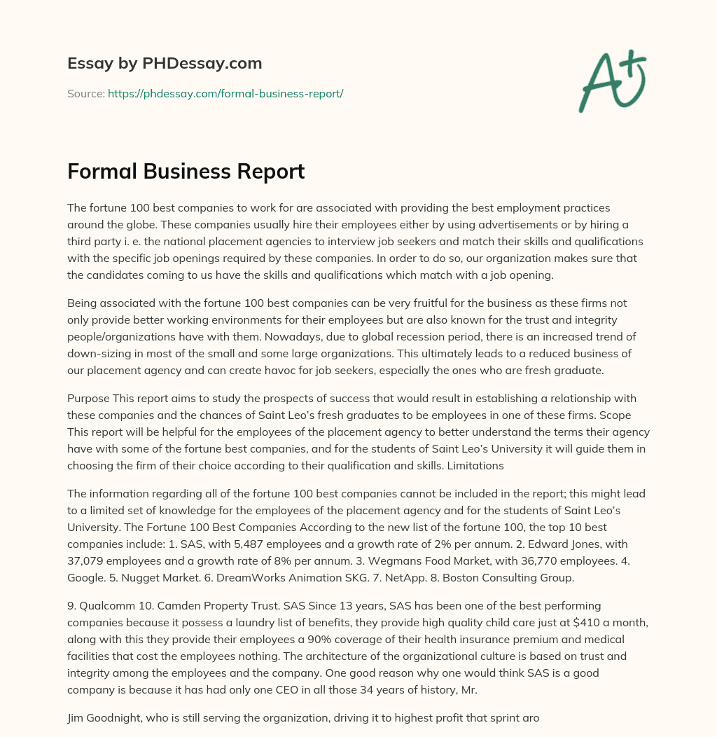 Formal Business Report