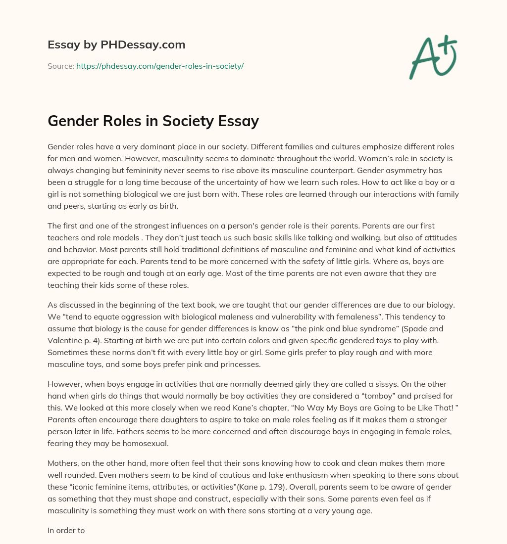 Gender Roles in Society Essay