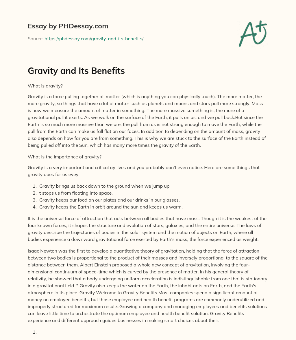 Gravity and Its Benefits