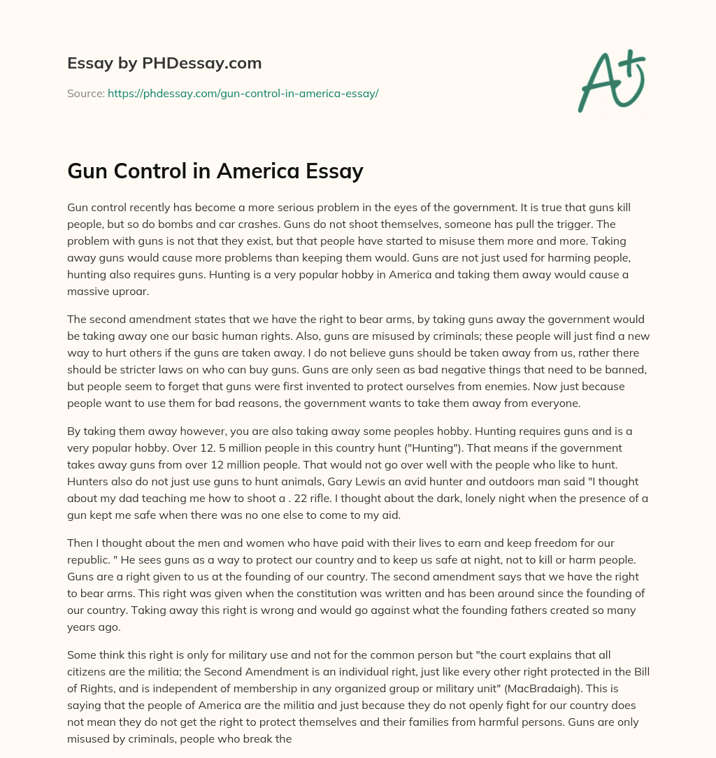Gun Control in America Essay