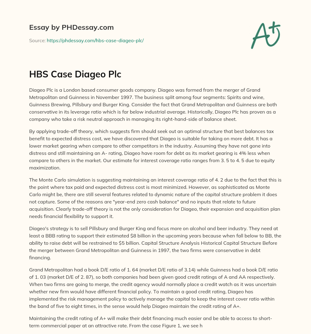 Hbs Case Diageo Plc Case Study Example (600 Words)