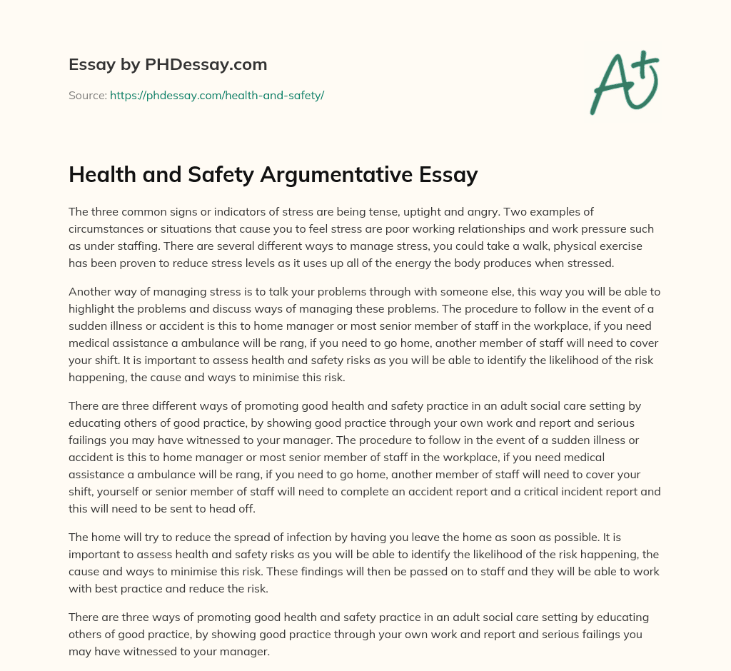 Health and Safety Argumentative Essay (400 Words)